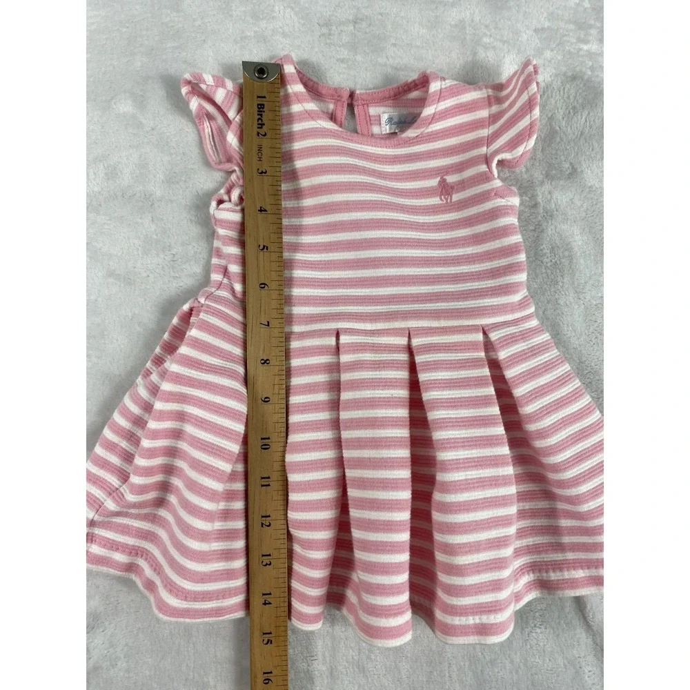 Ralph Lauren Dress Baby Sz 5M Pink Striped Flare Short Sleeve Summer Spring